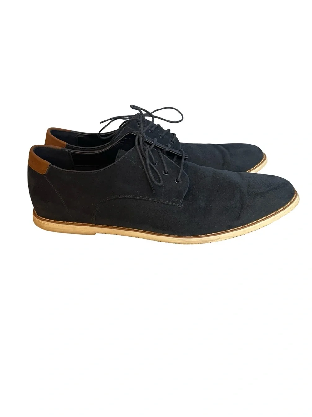 H & M Men's Navy faux  Suede Lace-Up Derby Shoes with Brown Accent size 10.5